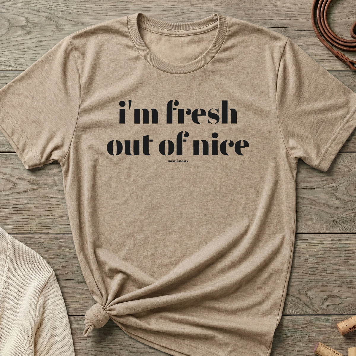 Fresh Out Women's Cut tee in Desert Tan Heather
