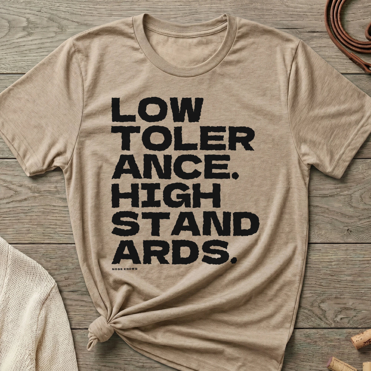 Low Tolerance Women's Cut tee in Desert Tan Heather