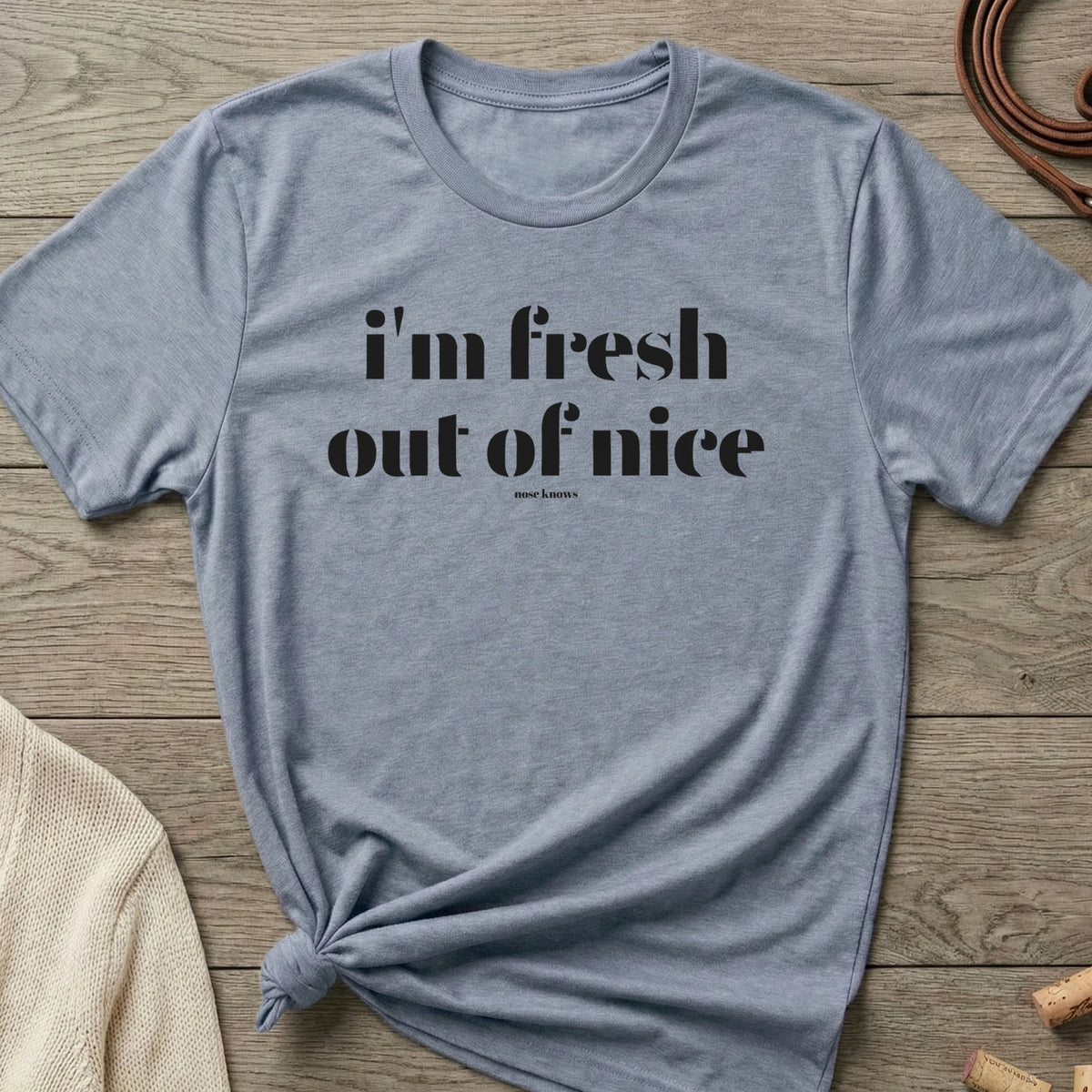 Fresh Out Women's Cut tee in Flint Blue Heather