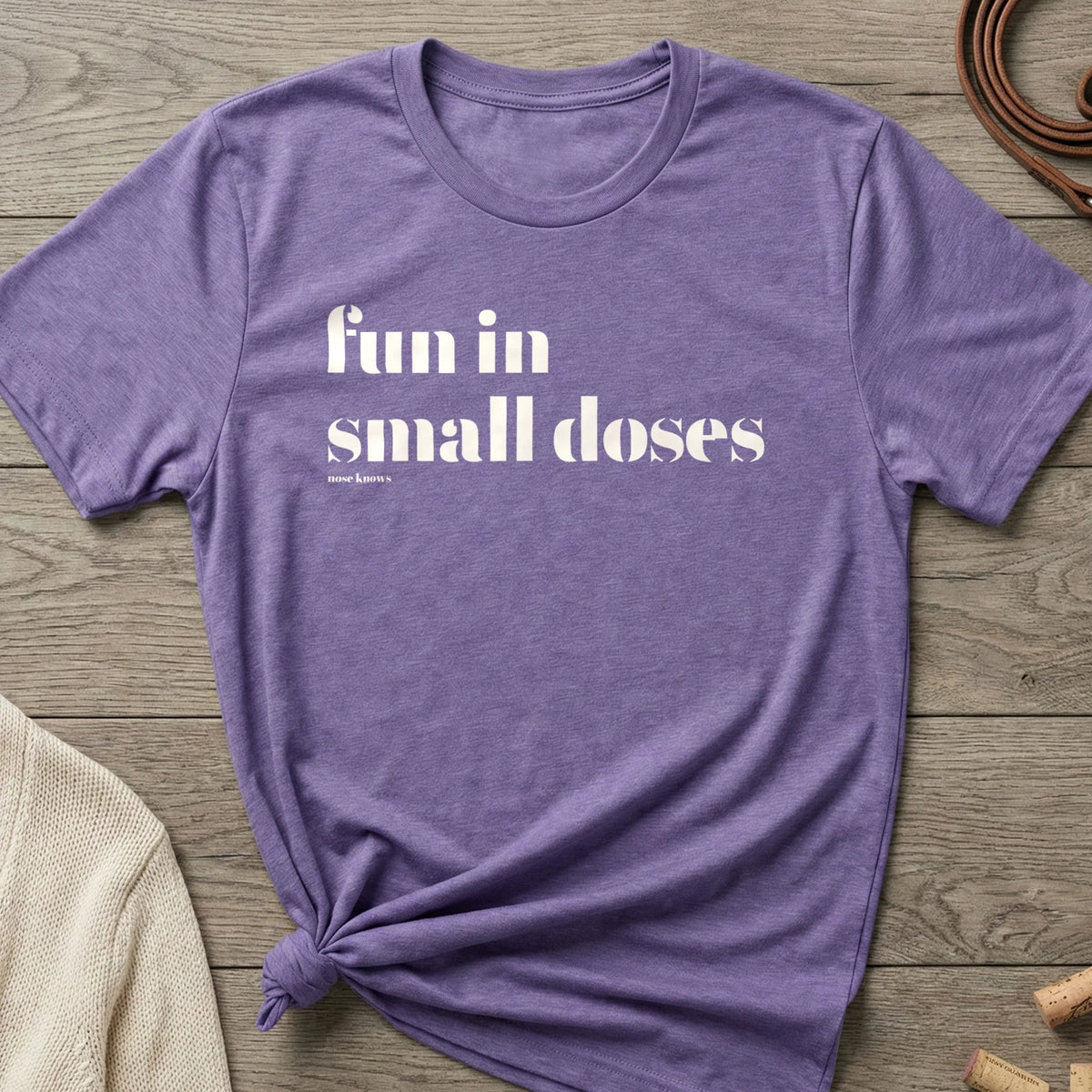 Small Doses Women's Cut tee in Purple Frost